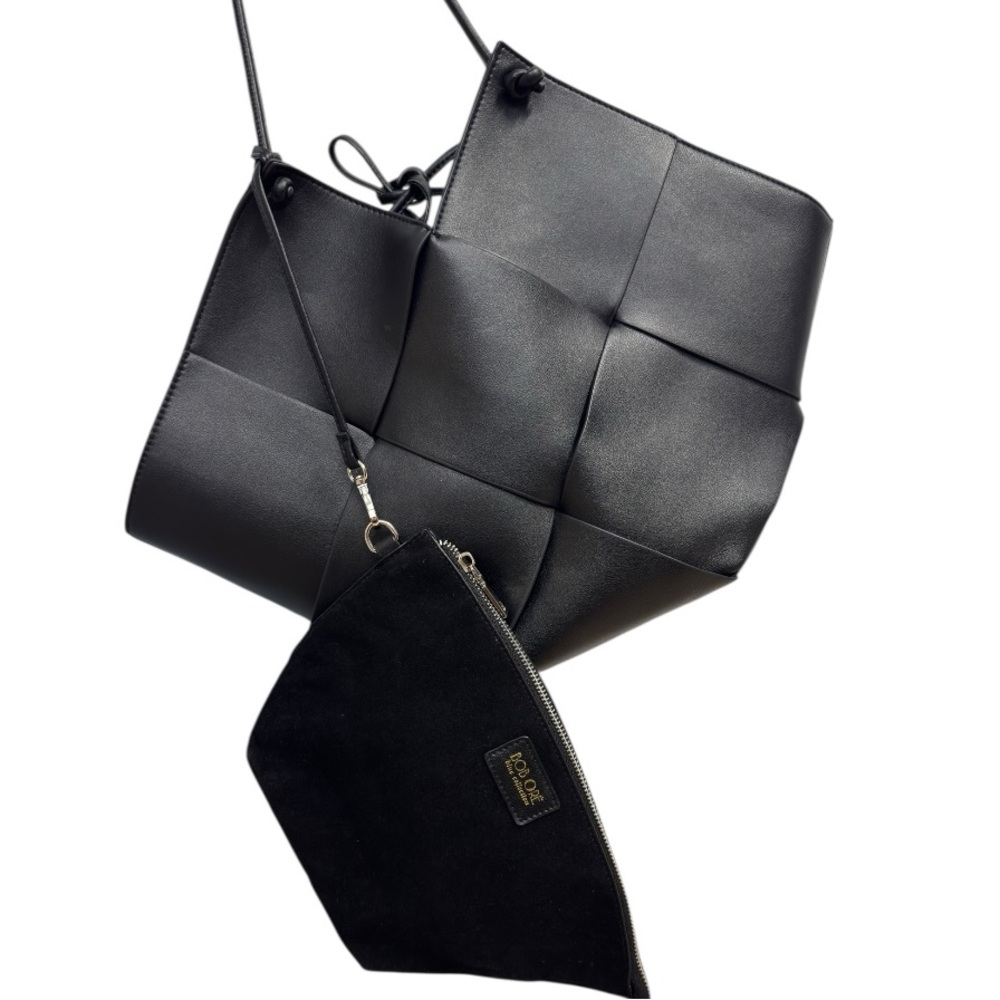 Bob Ore Black Contexture Leather Tote With Removable Suede Compartment Bag - Picture 5 of 15